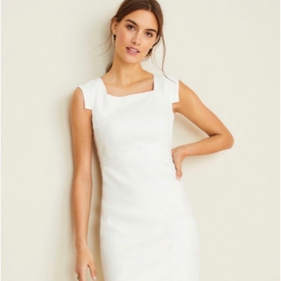 Ann Taylor Dresses & Skirts - Ann Taylor Womens White Square Neck Cap Sleeve Sheath Dress Professional Formal‎